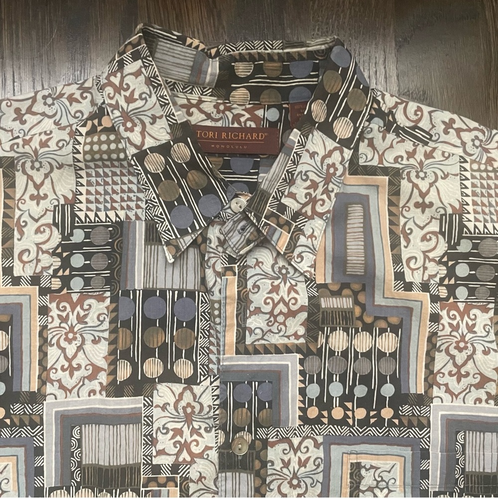 Tori Richard Large Cotton Hawaiian Aloha Shirt Modern Geometric